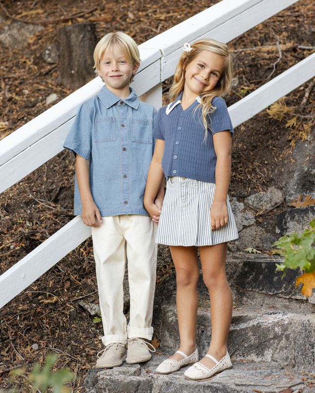 Pleated Denim Skirt - Railroad Stripe by Rylee + Cru - Image 24