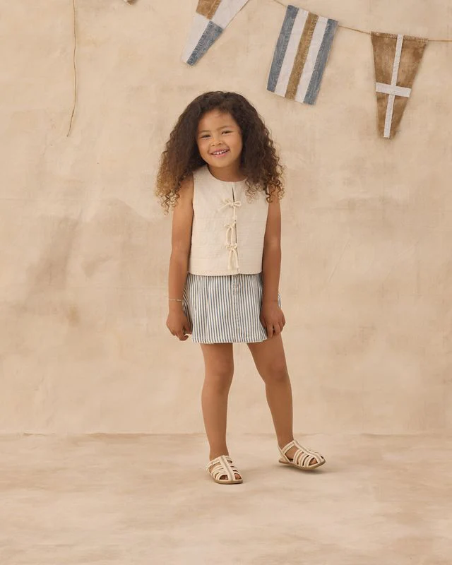 Pleated Denim Skirt - Railroad Stripe by Rylee + Cru - Image 3