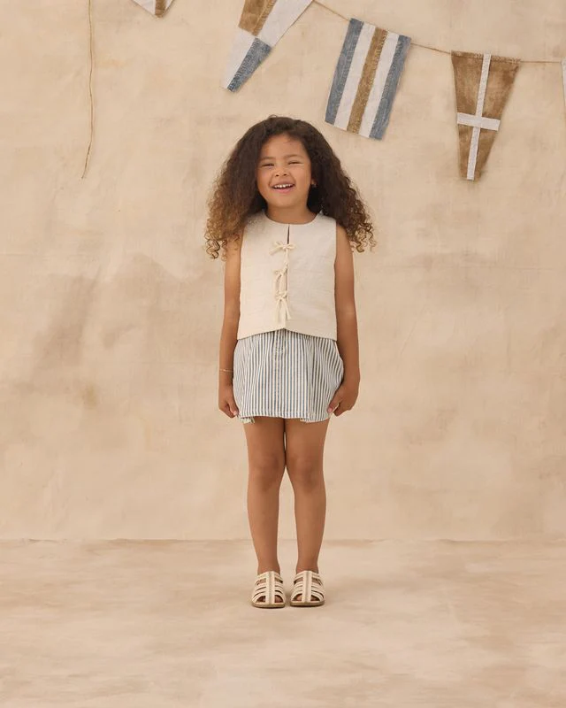 Pleated Denim Skirt - Railroad Stripe by Rylee + Cru - Image 4