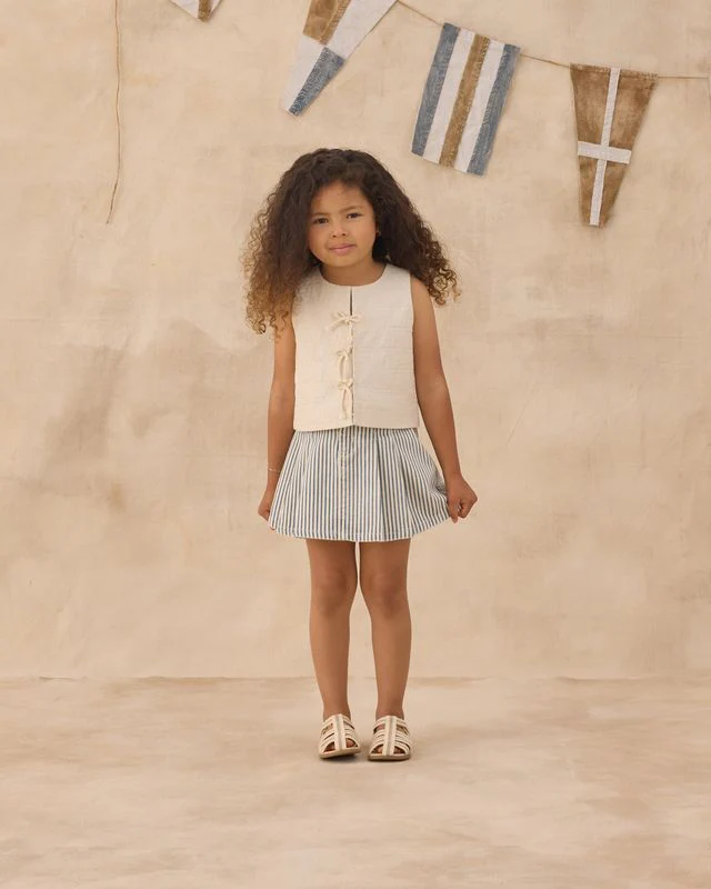 Pleated Denim Skirt - Railroad Stripe by Rylee + Cru - Image 5