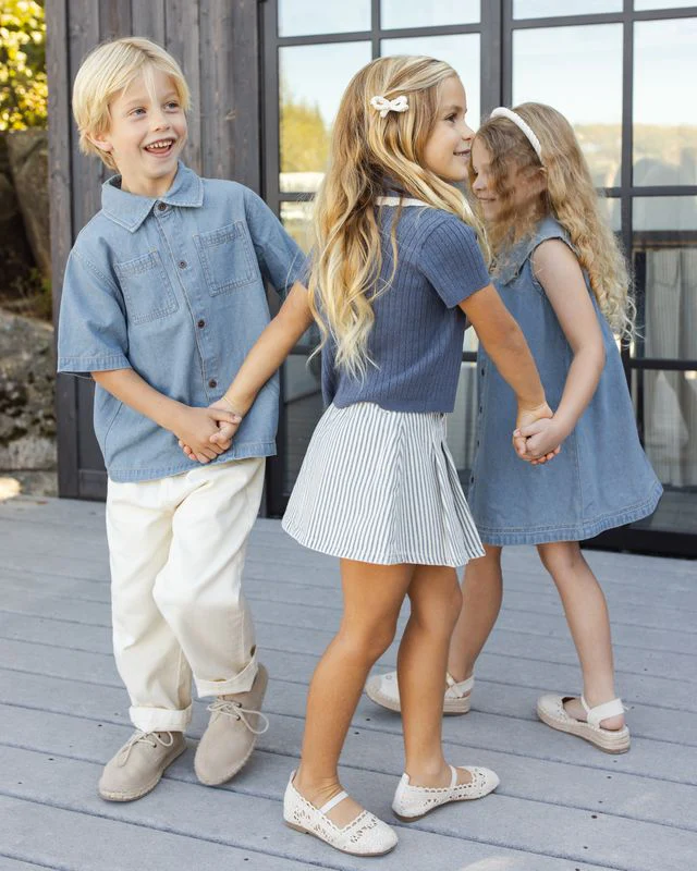 Pleated Denim Skirt - Railroad Stripe by Rylee + Cru - Image 8