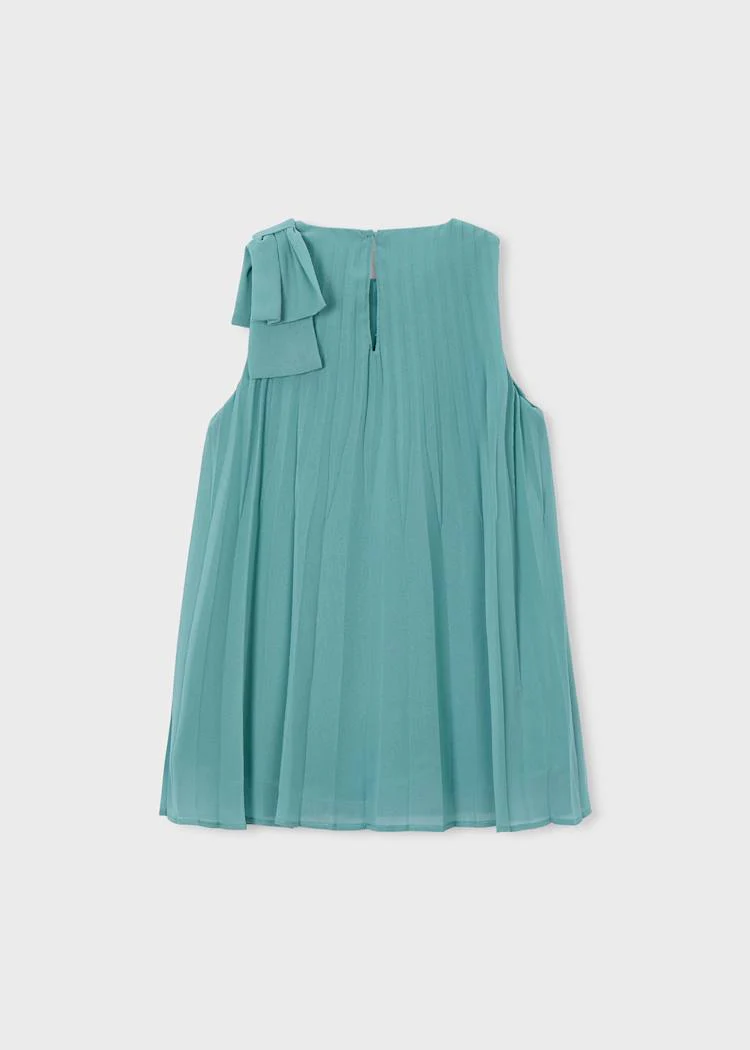 Pleated Dress with Shoulder Bow - Mint by Mayoral - Image 4
