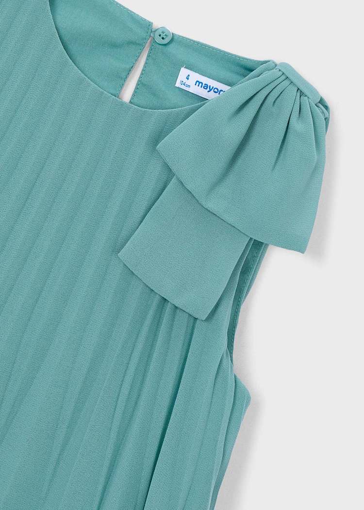 Pleated Dress with Shoulder Bow - Mint by Mayoral - Image 5