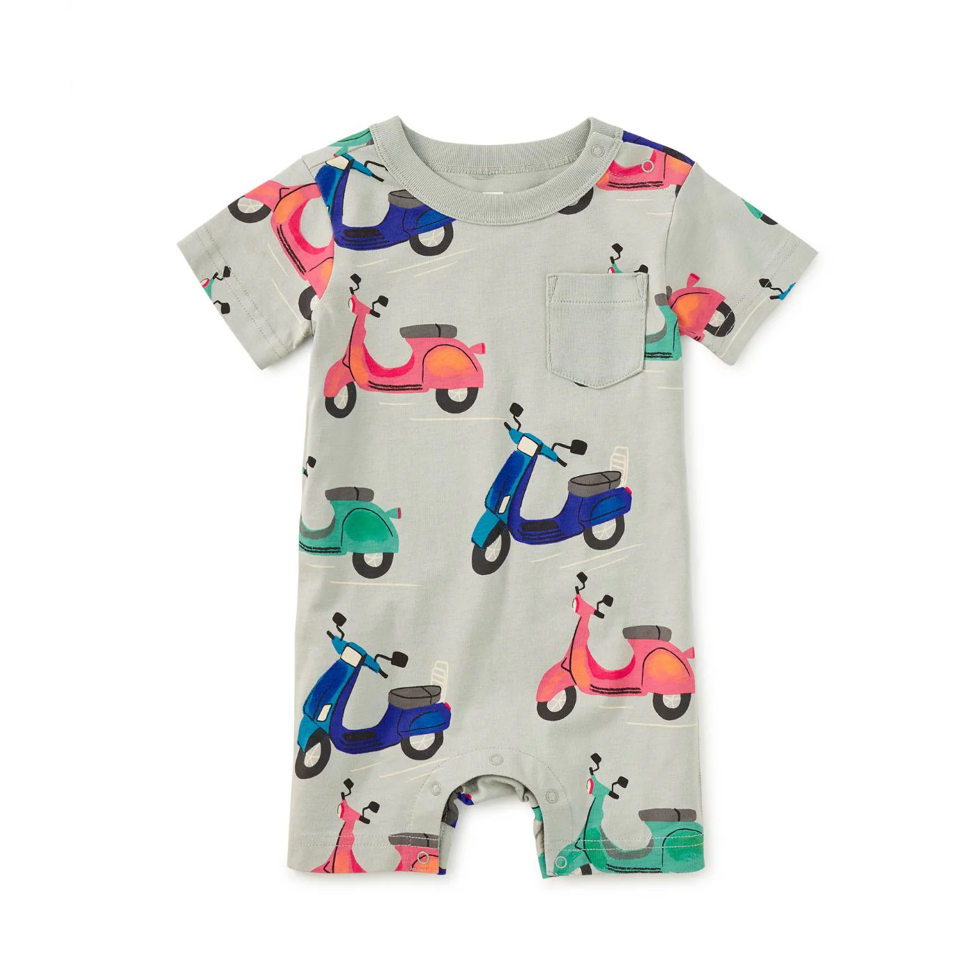 Pocket Shortie Baby Romper - Zoom Zoom España by Tea Collection