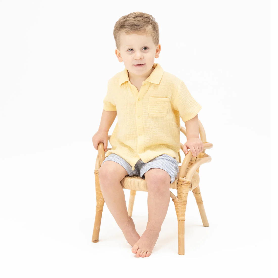 Polo Button Up with Casual Short - Micro Gingham Blue Blizzard by Angel Dear - Image 2