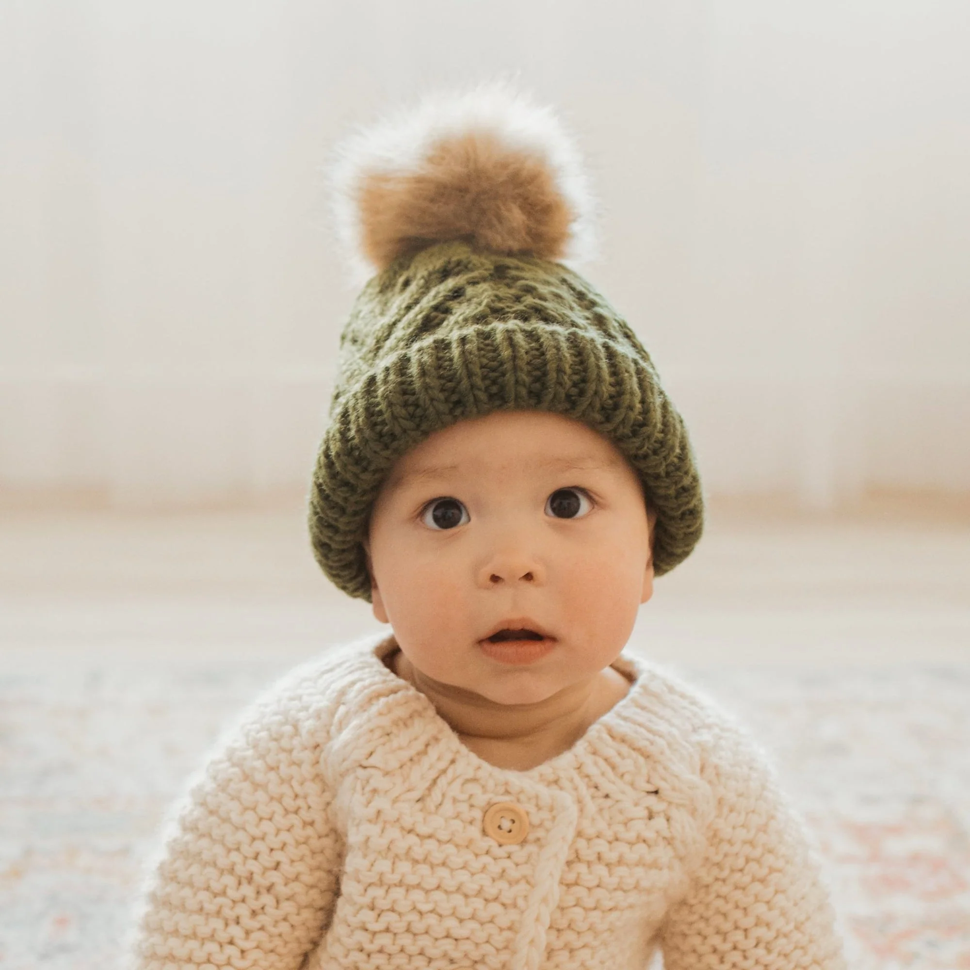 Pop Pom Knit Hat - Mossy Green by Huggalugs - Image 3