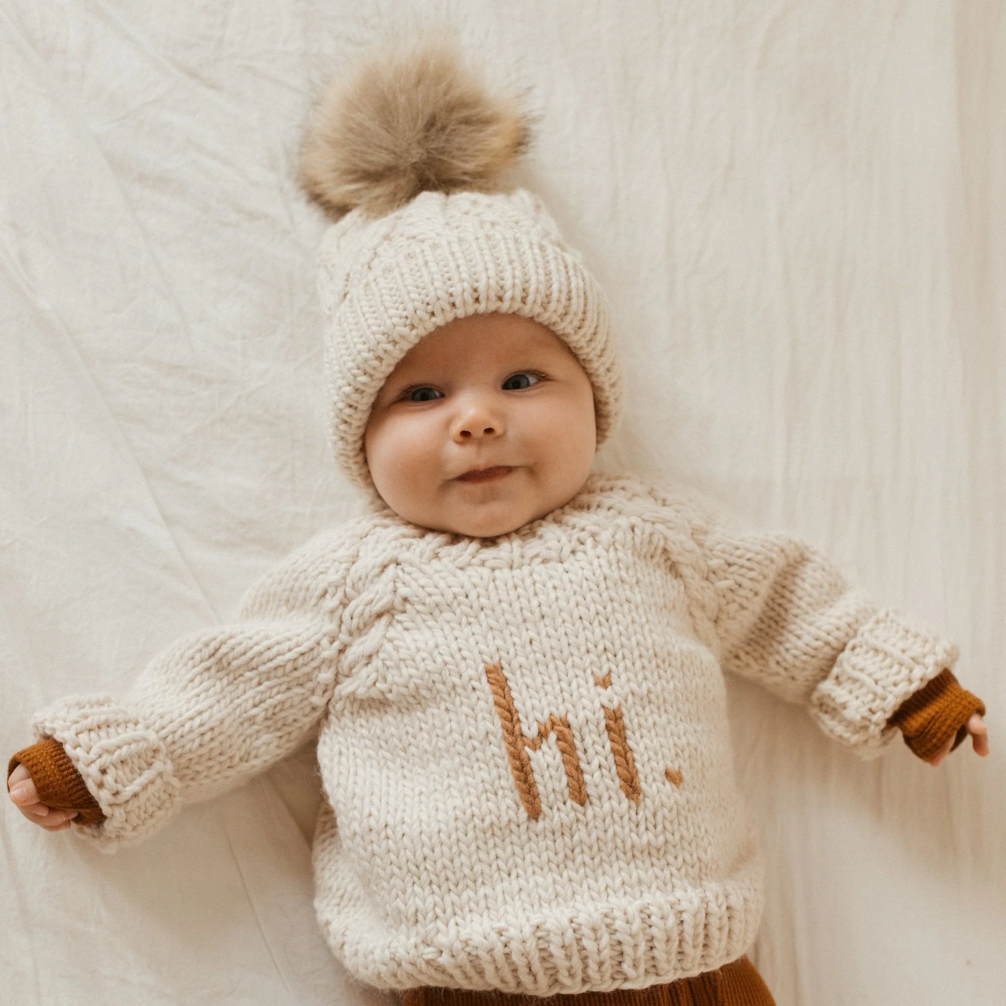 Pop Pom Knit Hat - Natural by Huggalugs - Image 2