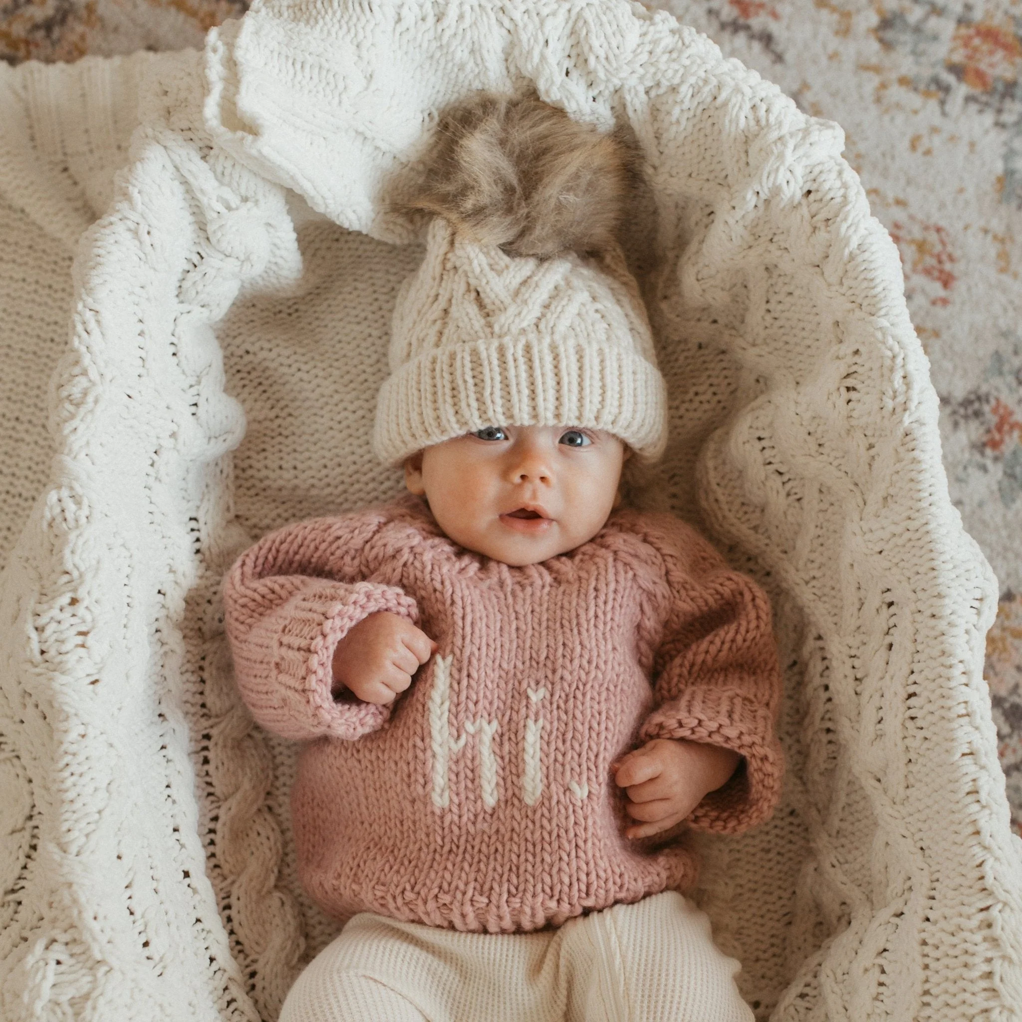 Pop Pom Knit Hat - Natural by Huggalugs - Image 3