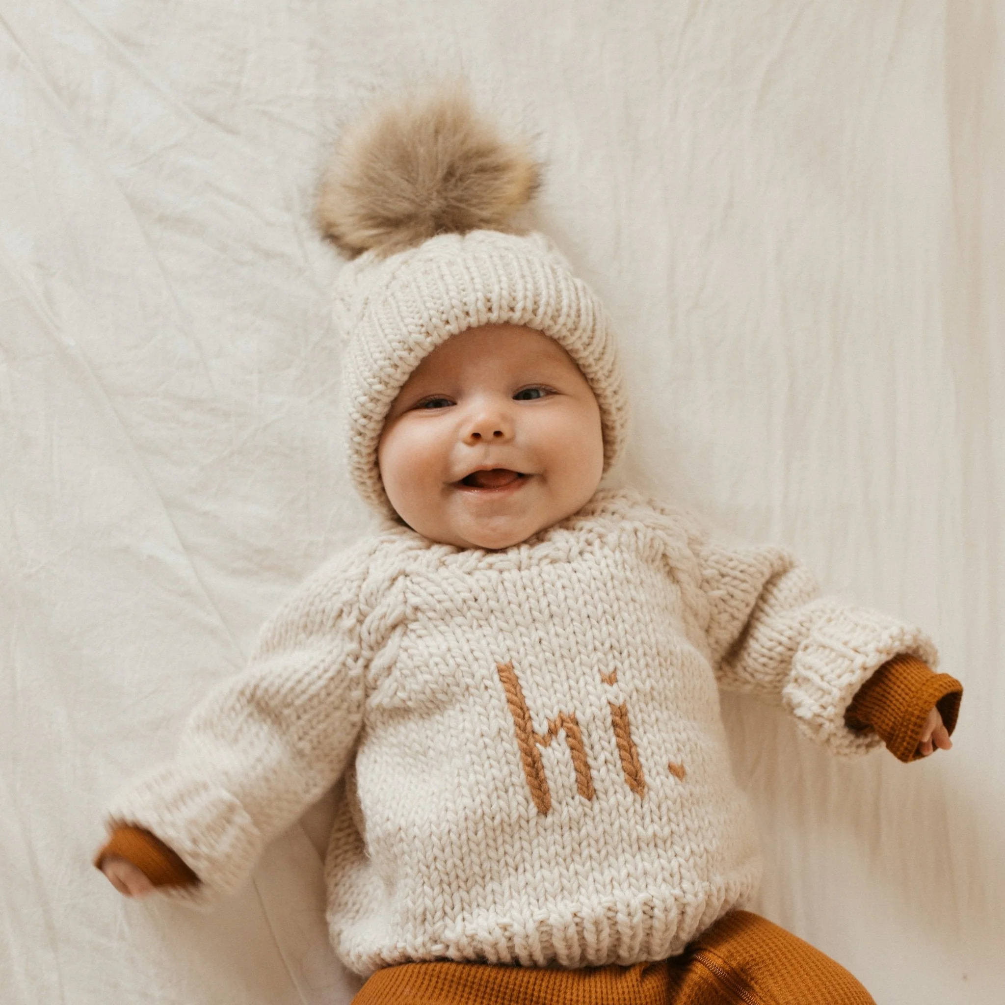 Pop Pom Knit Hat - Natural by Huggalugs - Image 5