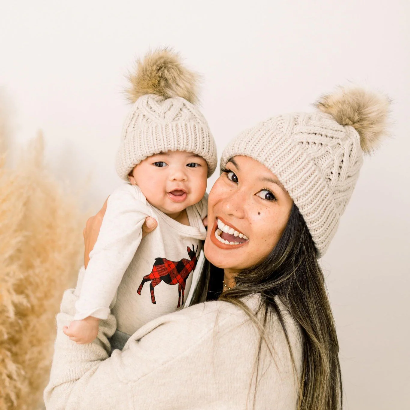 Pop Pom Knit Hat - Oatmeal by Huggalugs - Image 2