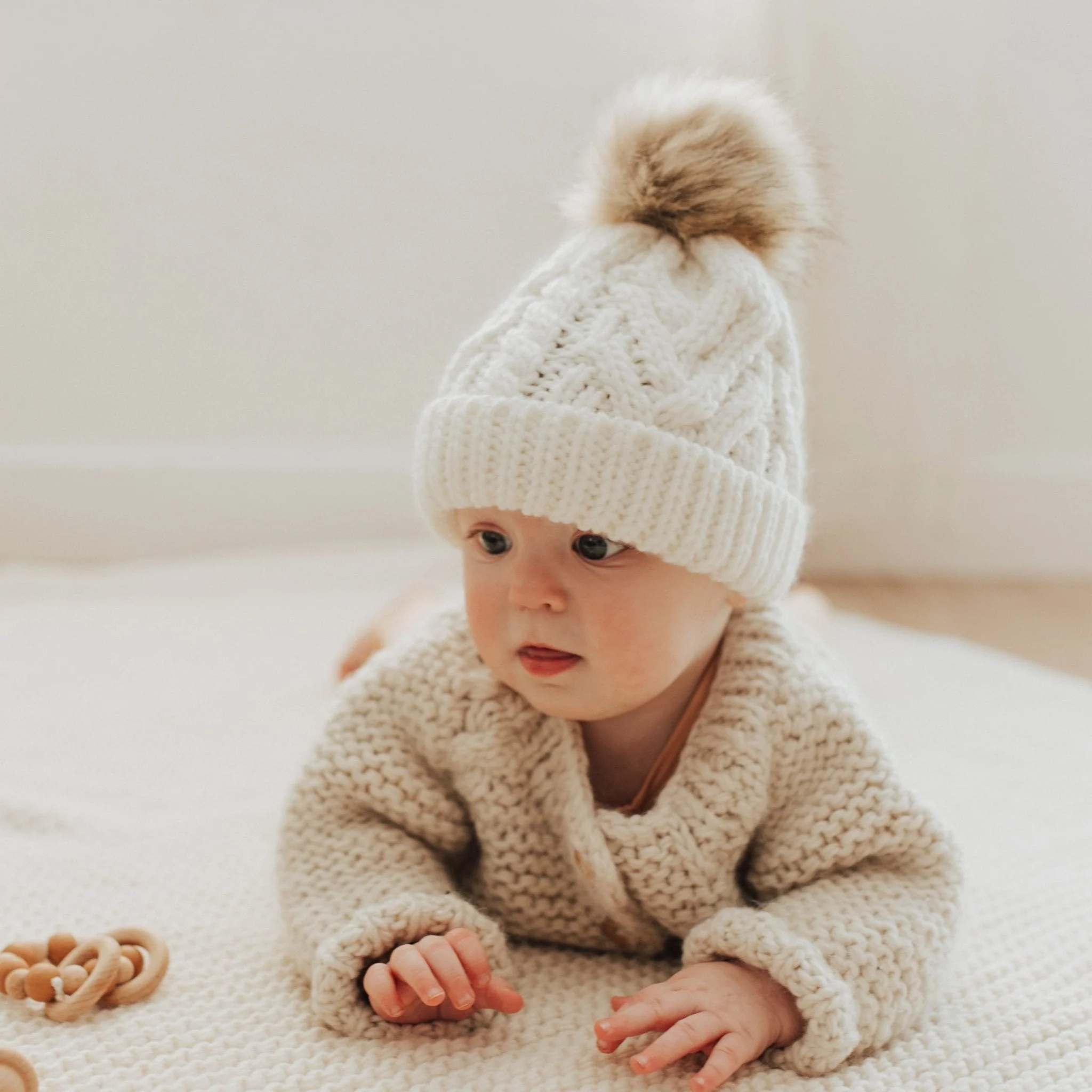Pop Pom Knit Hat - Winter White by Huggalugs - Image 2