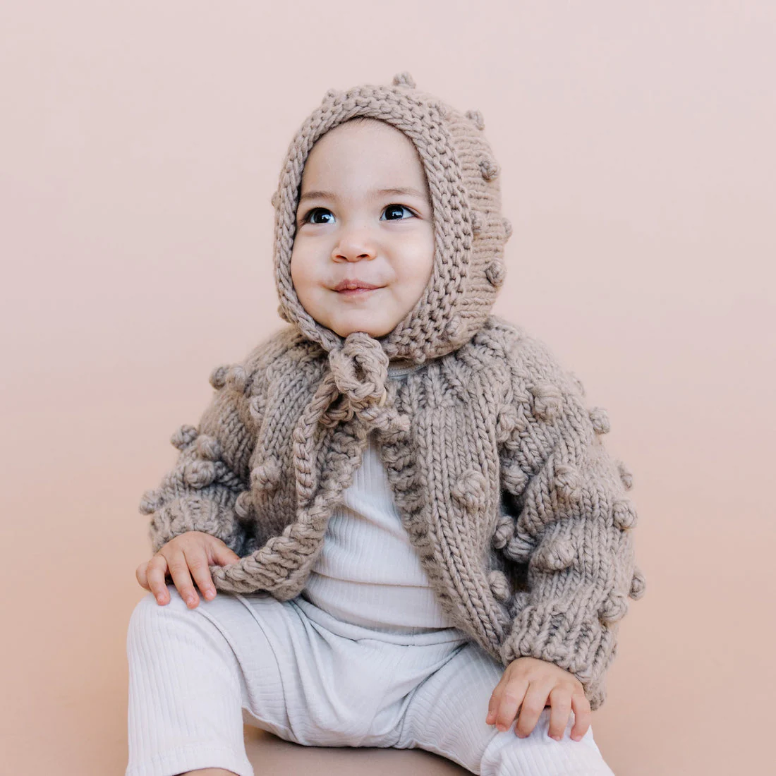 Popcorn Hand Knit Cardigan Sweater - Flax by The Blueberry Hill - Image 3