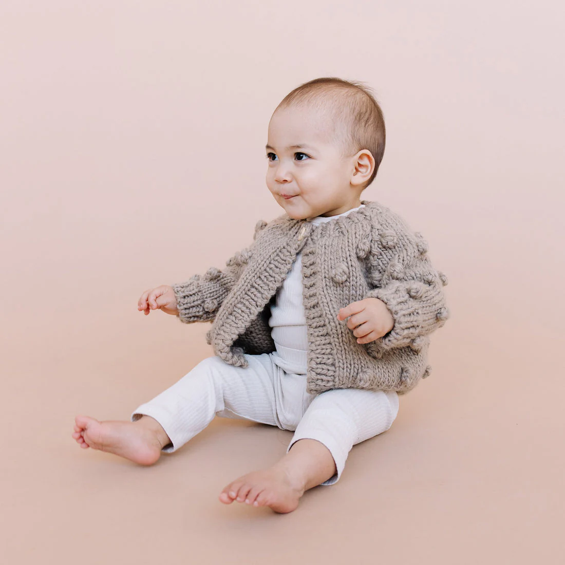 Popcorn Hand Knit Cardigan Sweater - Flax by The Blueberry Hill - Image 4