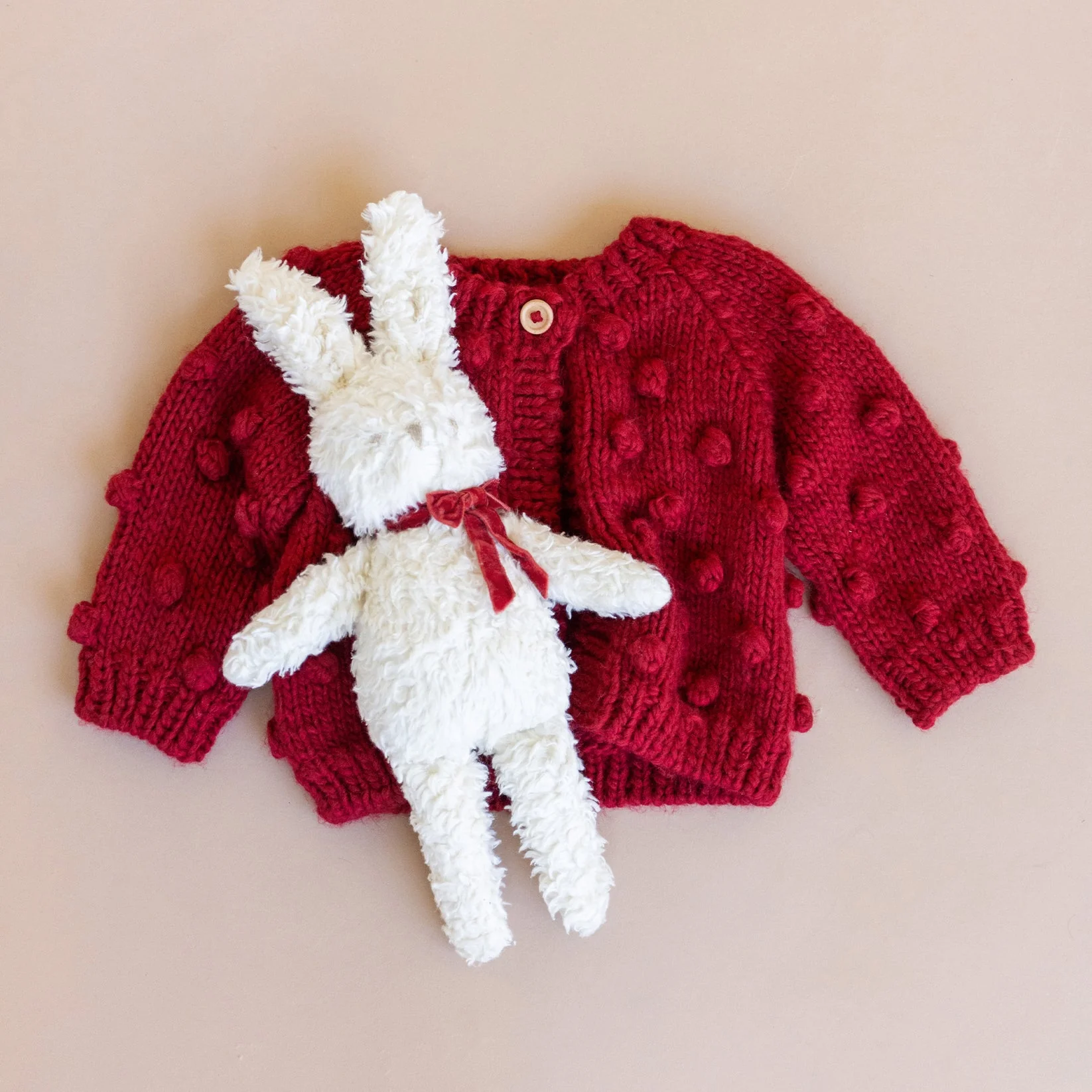 Popcorn Hand Knit Cardigan Sweater - Red by The Blueberry Hill - Image 3