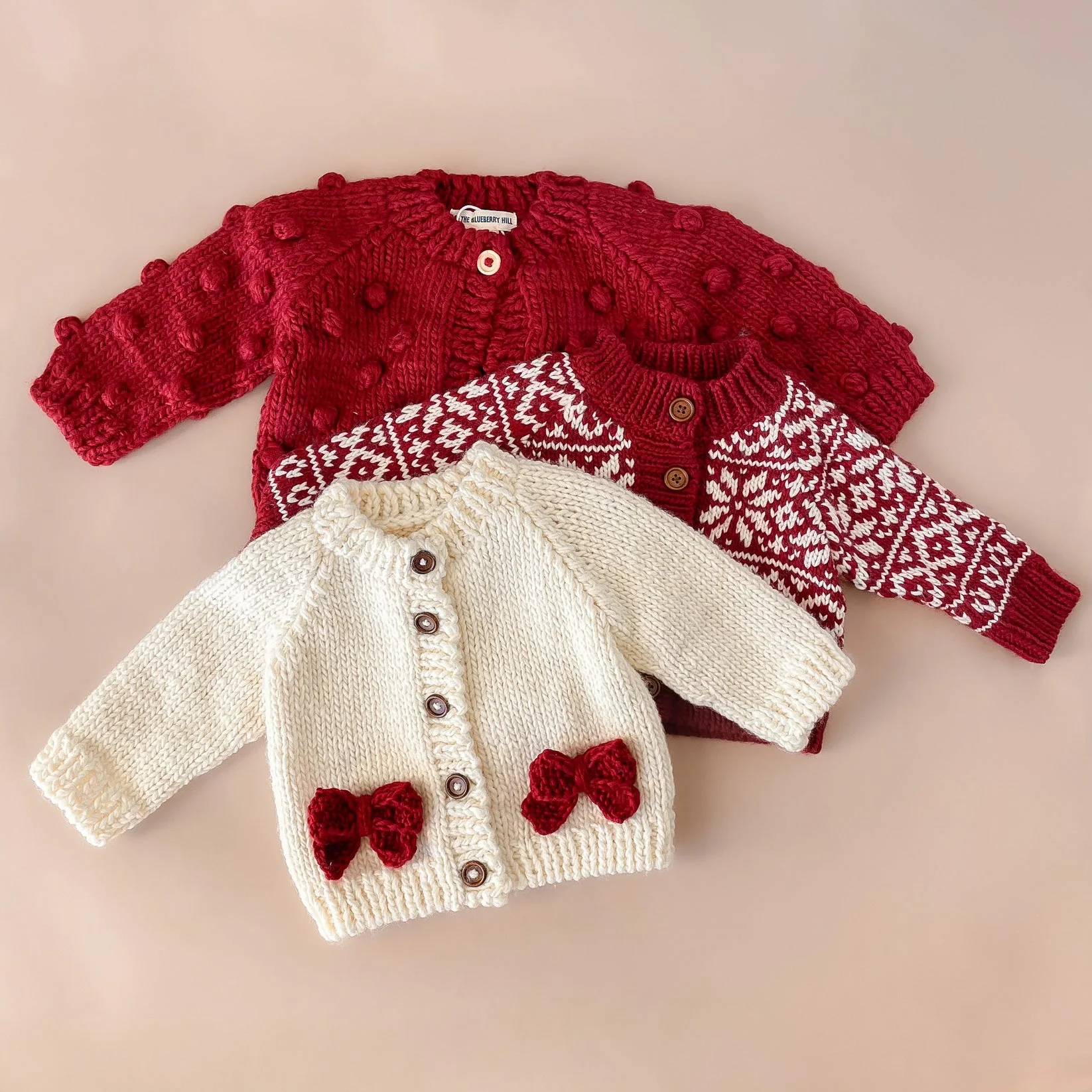 Popcorn Hand Knit Cardigan Sweater - Red by The Blueberry Hill - Image 4