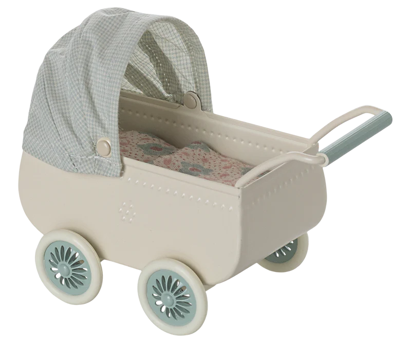 Pram with Baby Mouse - Mint by Maileg - Image 2