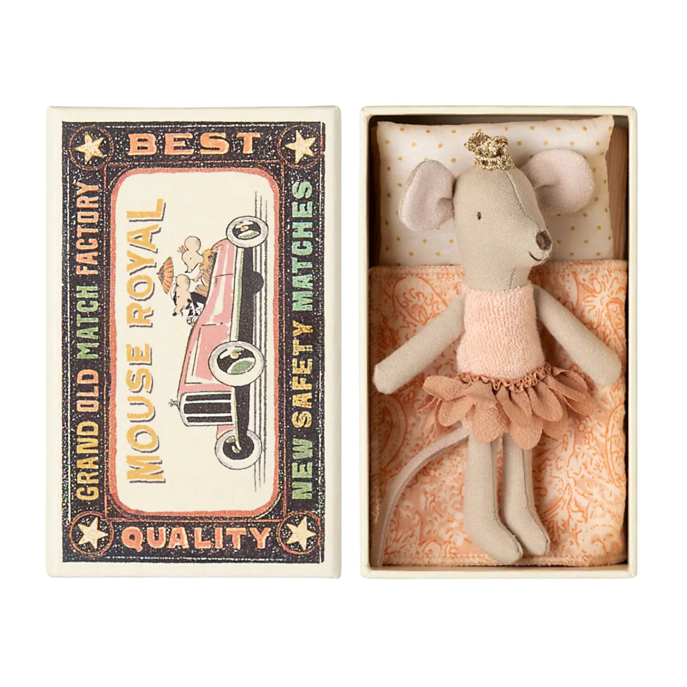 Princess Mouse, Little Sister in Matchbox - Coral Outfit by Maileg