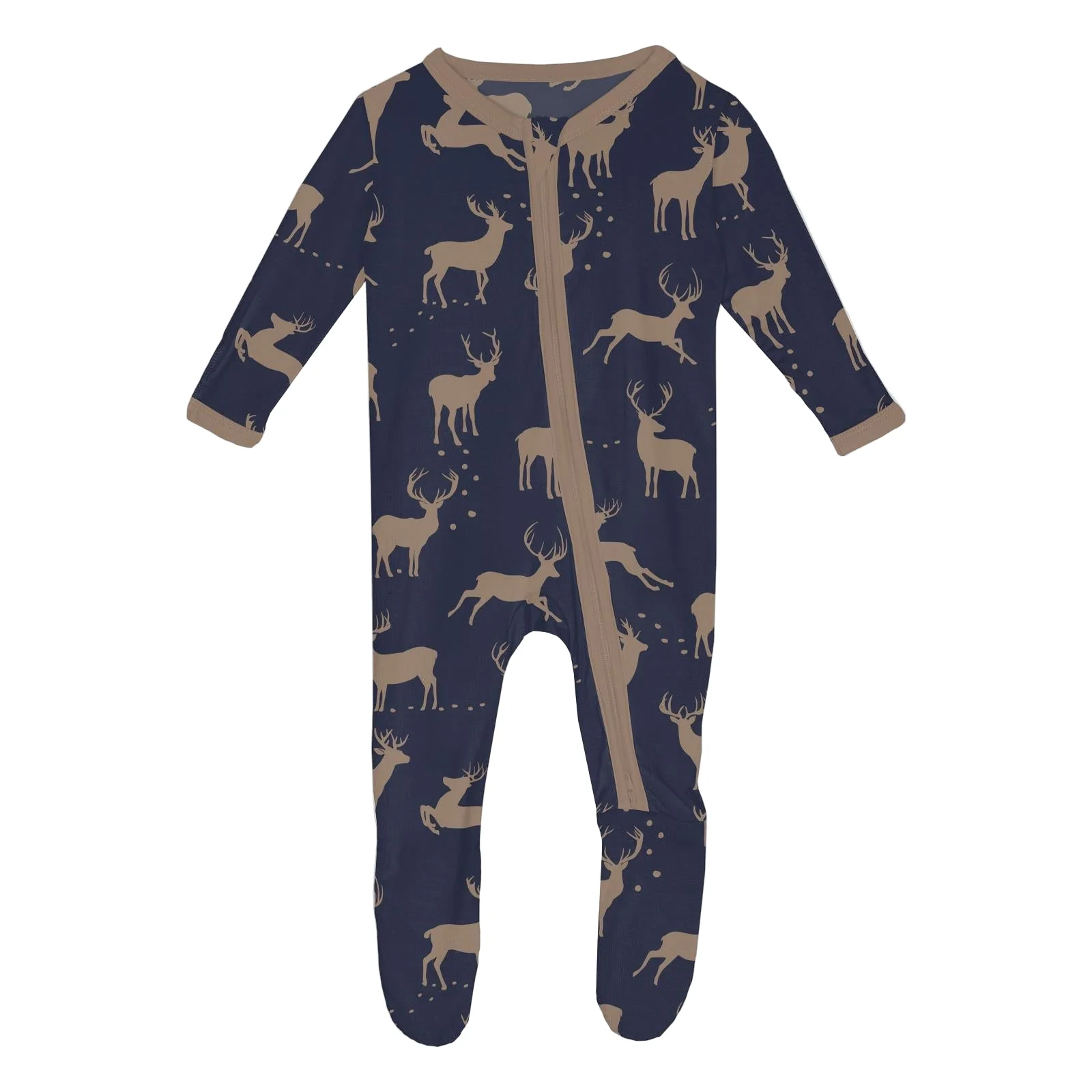 Print Footie with 2 Way Zipper - Peacoat Elk by Kickee Pants - FINAL SALE