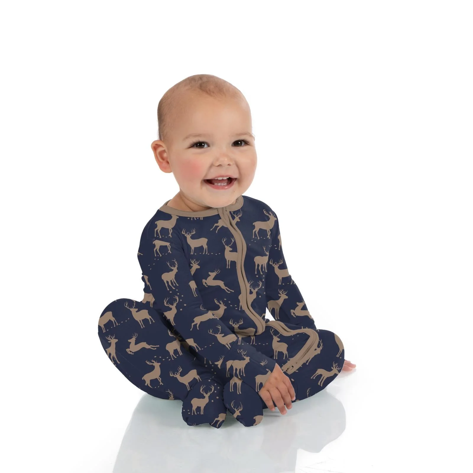 Print Footie with 2 Way Zipper - Peacoat Elk by Kickee Pants - FINAL SALE - Image 2