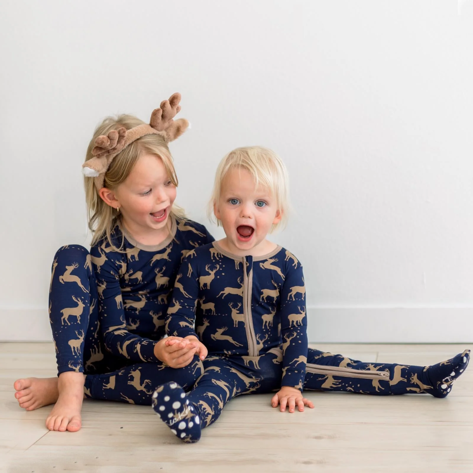 Print Footie with 2 Way Zipper - Peacoat Elk by Kickee Pants - FINAL SALE - Image 7