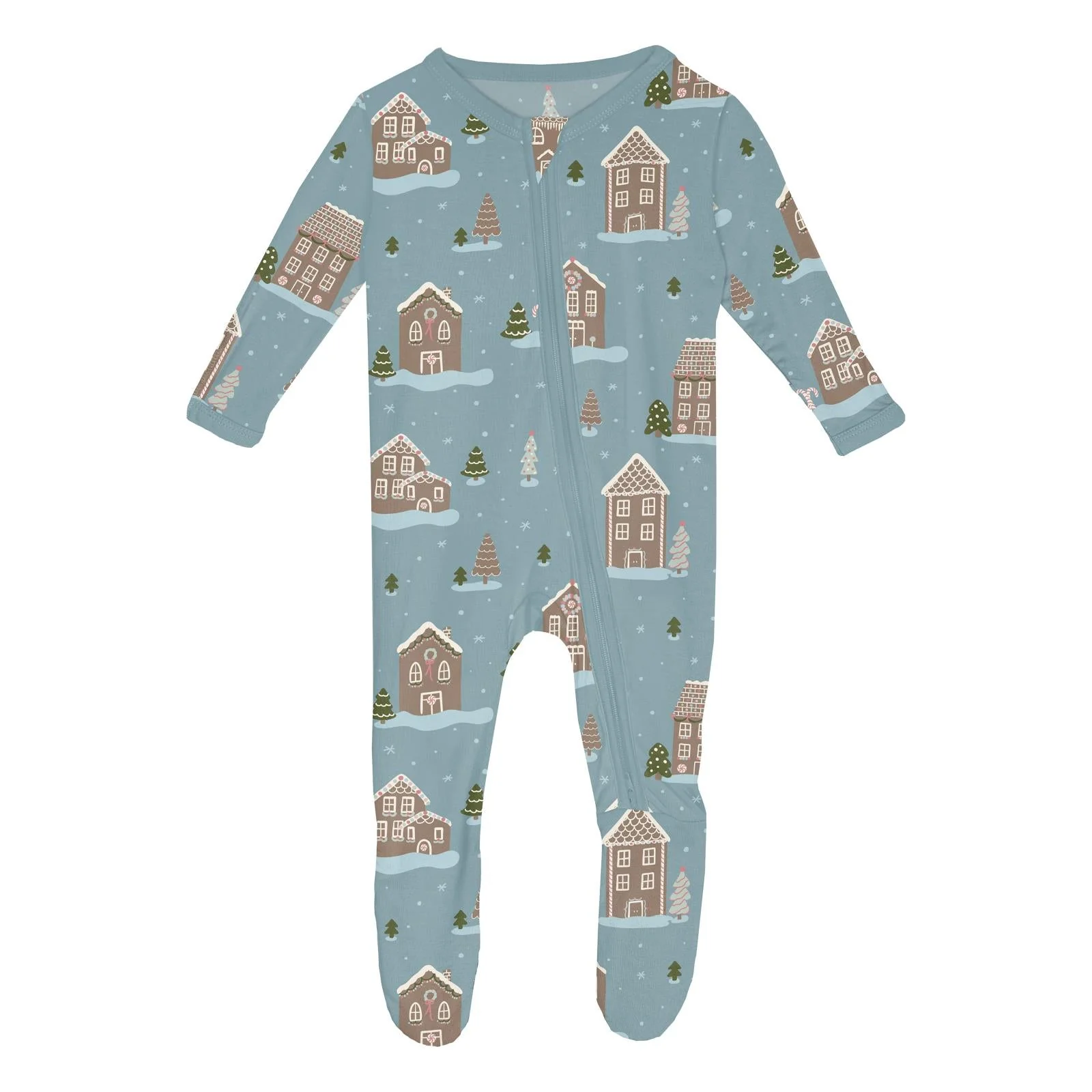 Print Footie with 2 Way Zipper - Stormy Sea Gingerbread Town by Kickee Pants - FINAL SALE