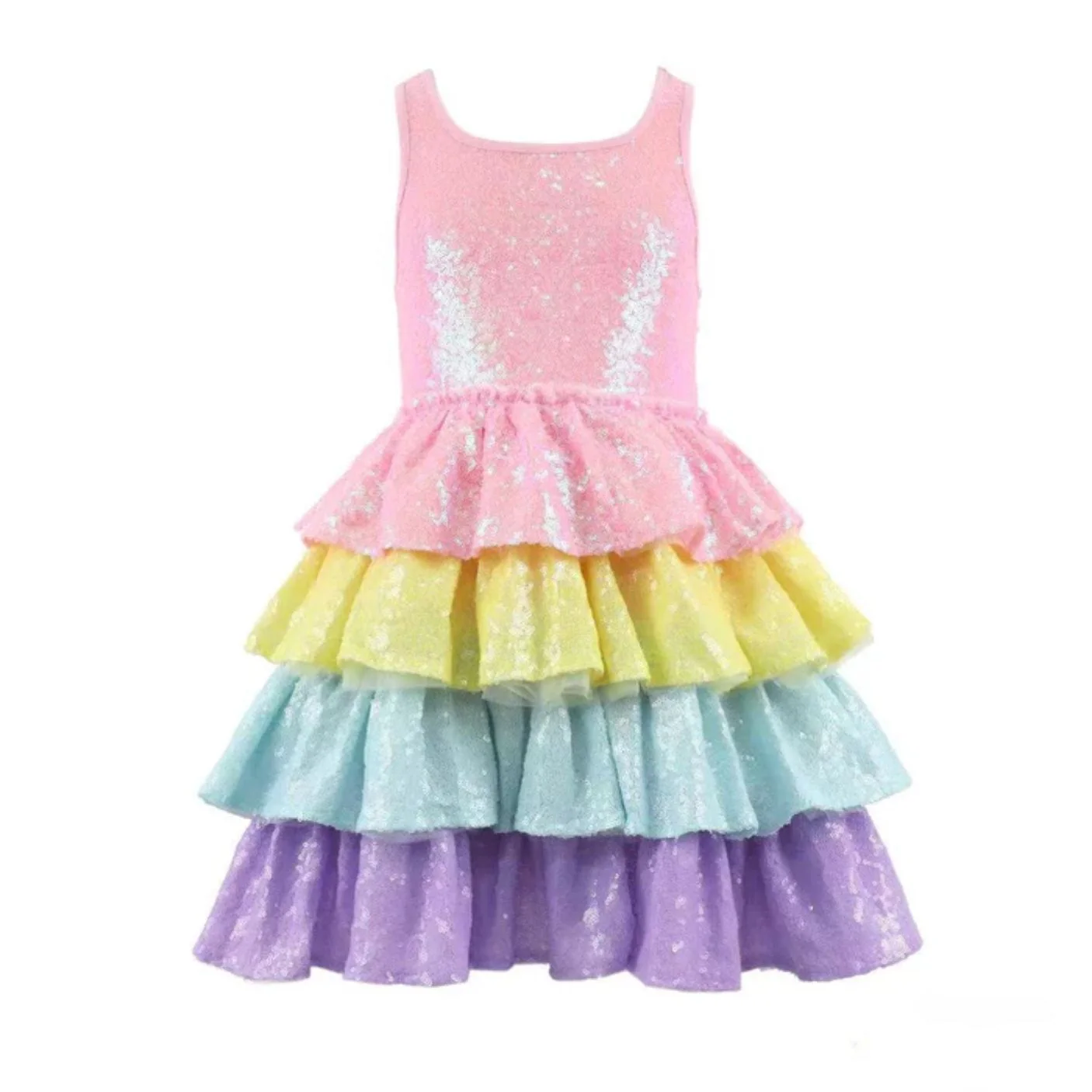 Rainbow Sequin Tiered Dream Dress by Lola + The Boys