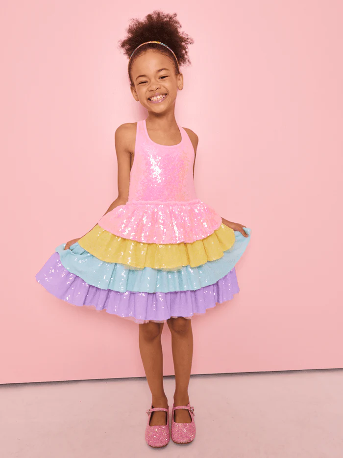 Rainbow Sequin Tiered Dream Dress by Lola + The Boys - Image 2