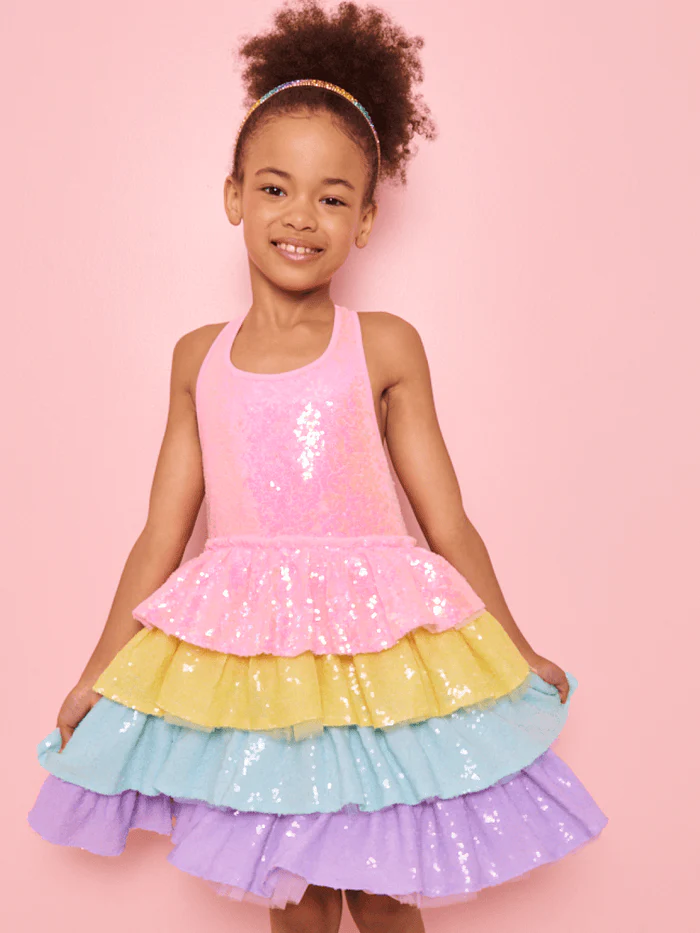 Rainbow Sequin Tiered Dream Dress by Lola + The Boys - Image 3