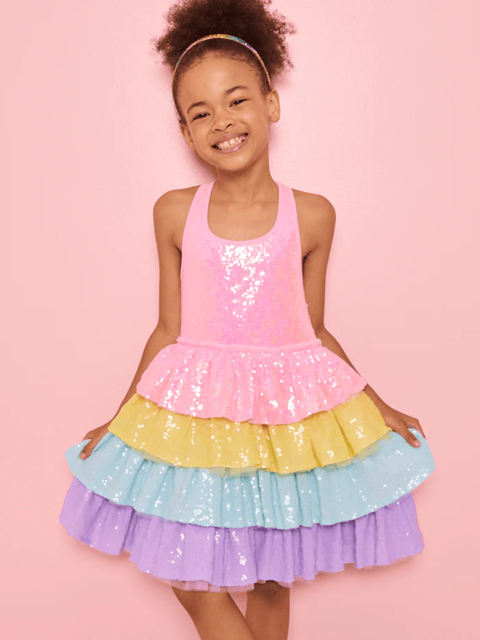 Rainbow Sequin Tiered Dream Dress by Lola + The Boys - Image 5