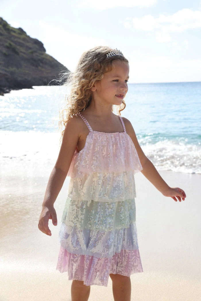 Rainbow Sequin Tiered Dress by Lola + The Boys - Image 2