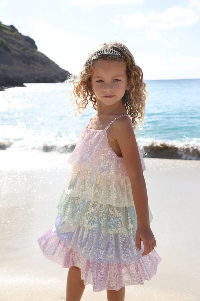 Rainbow Sequin Tiered Dress by Lola + The Boys - Image 4