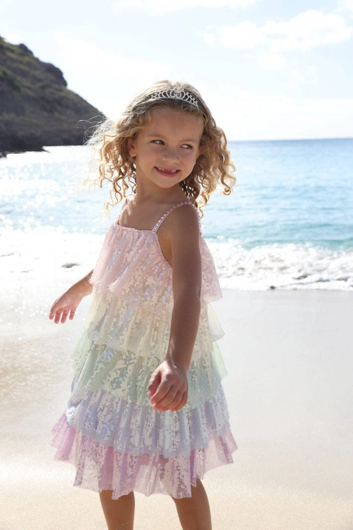 Rainbow Sequin Tiered Dress by Lola + The Boys - Image 7