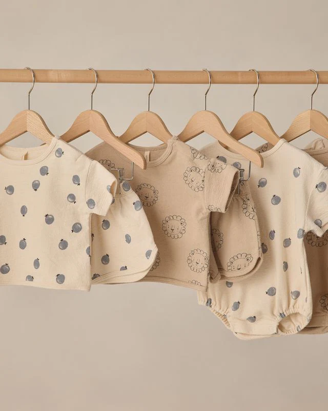 Relaxed Short Sleeve Bubble Romper - Blueberries by Quincy Mae - Image 11