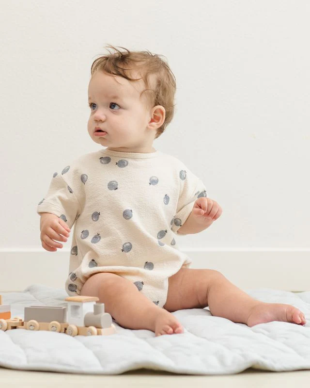 Relaxed Short Sleeve Bubble Romper - Blueberries by Quincy Mae - Image 3