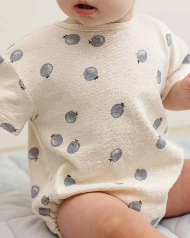 Relaxed Short Sleeve Bubble Romper - Blueberries by Quincy Mae - Image 5
