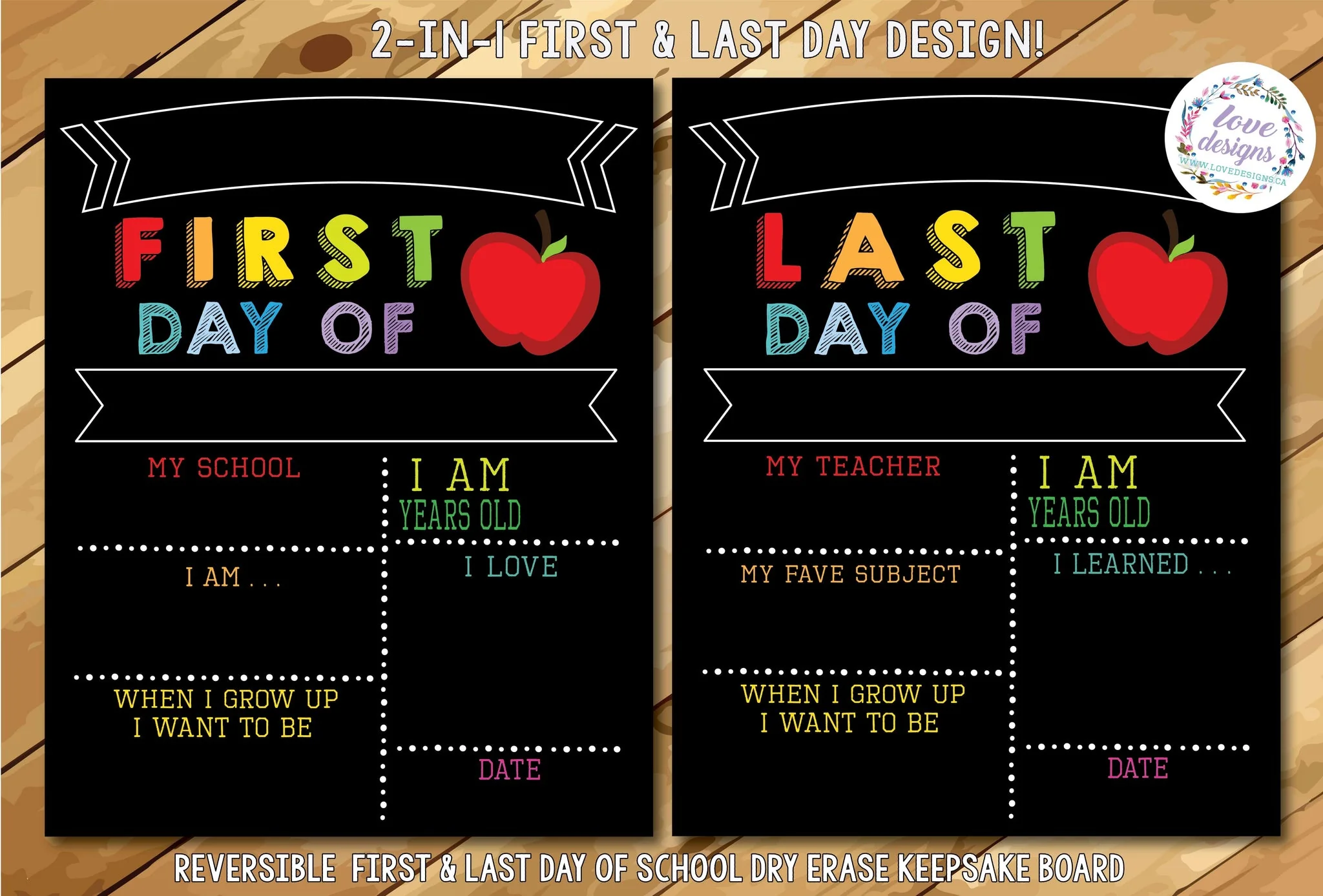 Reusable First & Last Day of School Color Sign (Apple) by Love Designs - Image 2