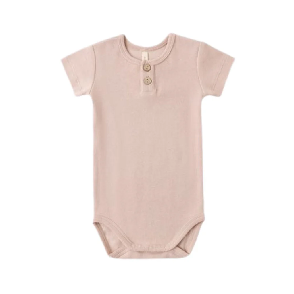 Ribbed Henley Bodysuit - Blush by Quincy Mae