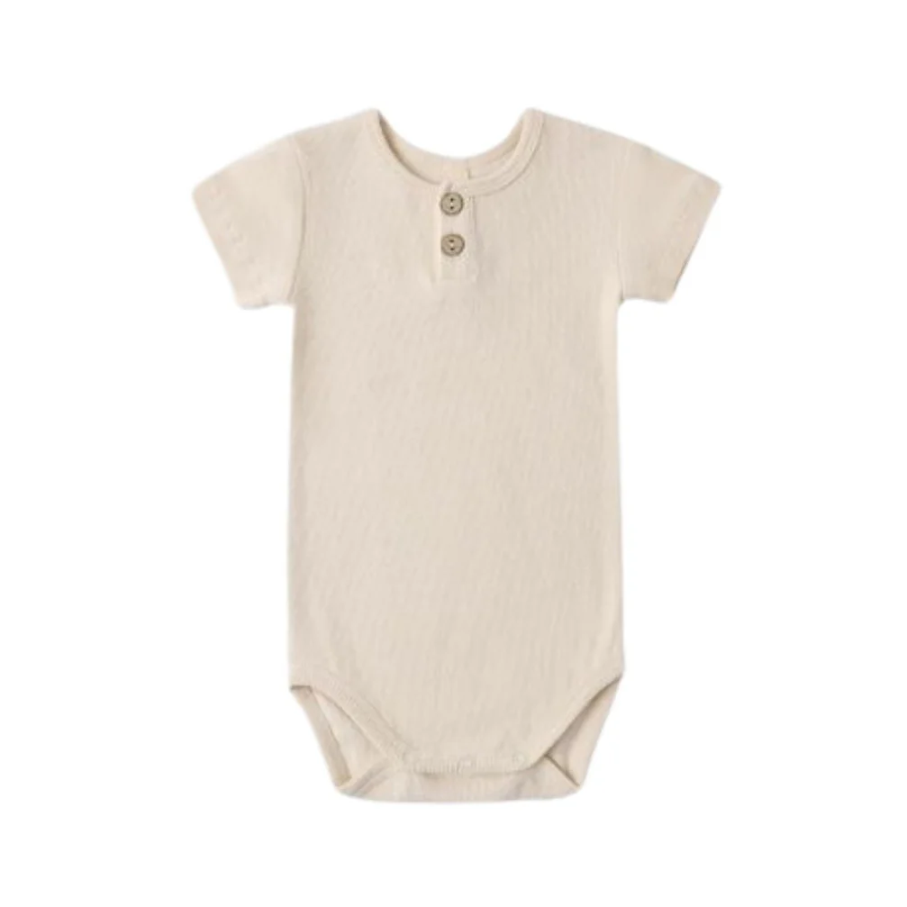 Ribbed Henley Bodysuit - Ecru by Quincy Mae