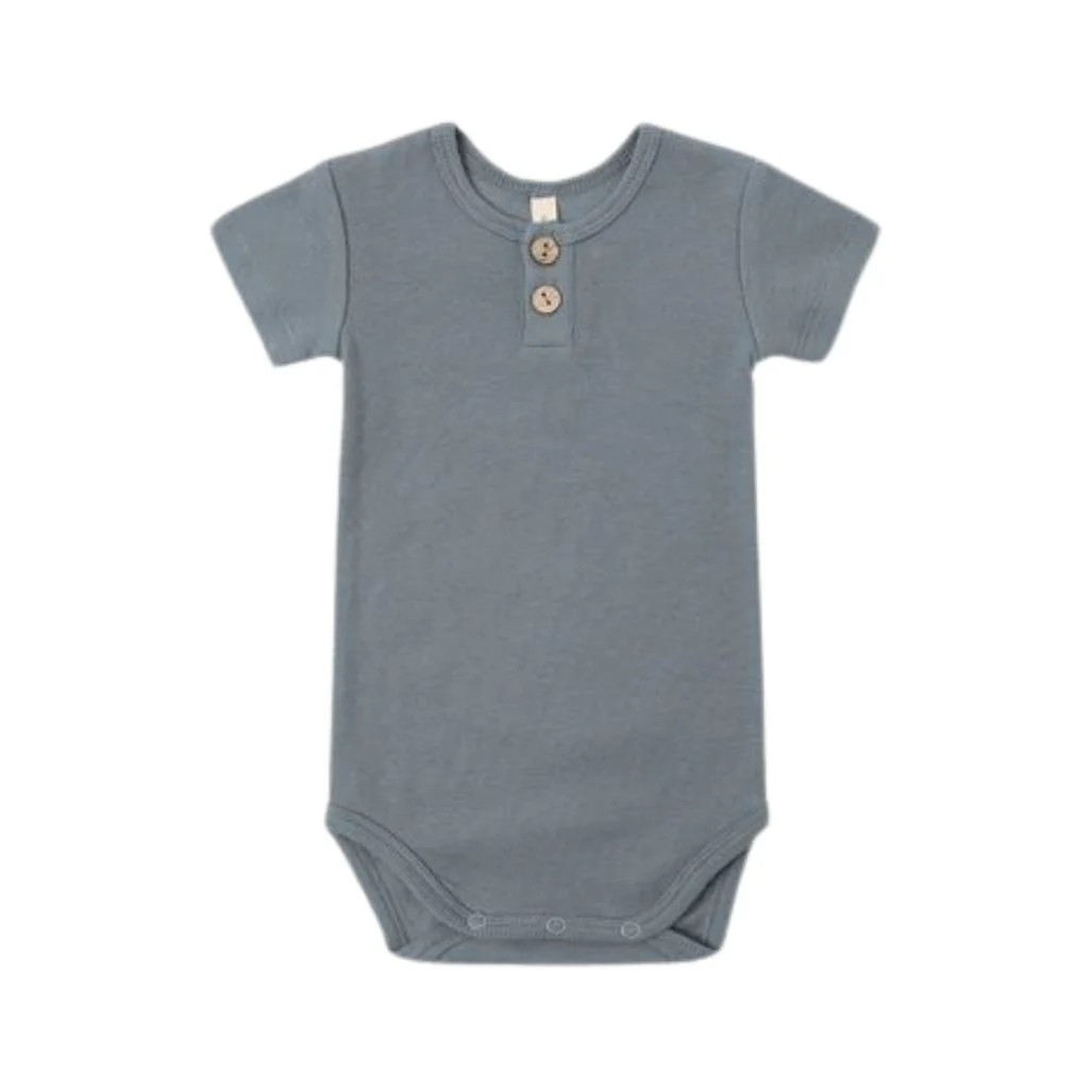 Ribbed Henley Bodysuit - Ocean by Quincy Mae