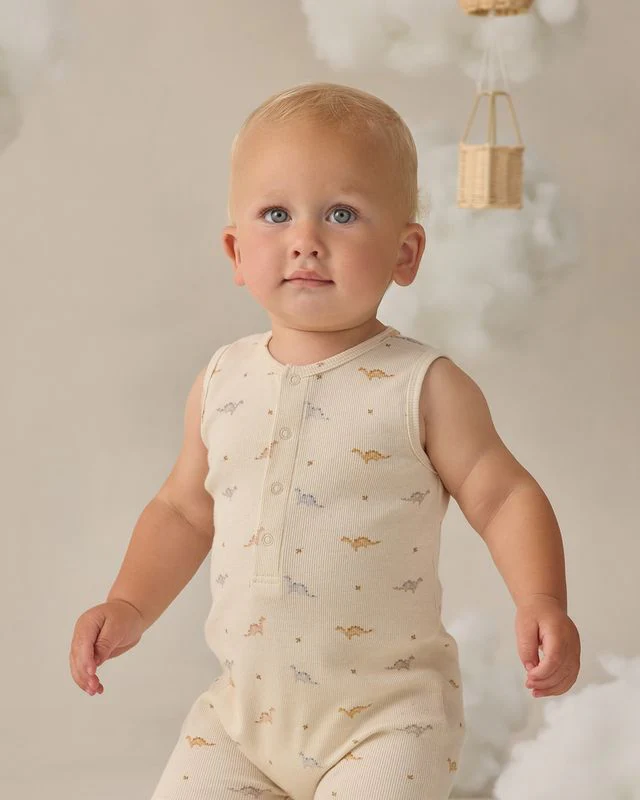 Ribbed Henley Romper - Dinos by Quincy Mae - Image 2