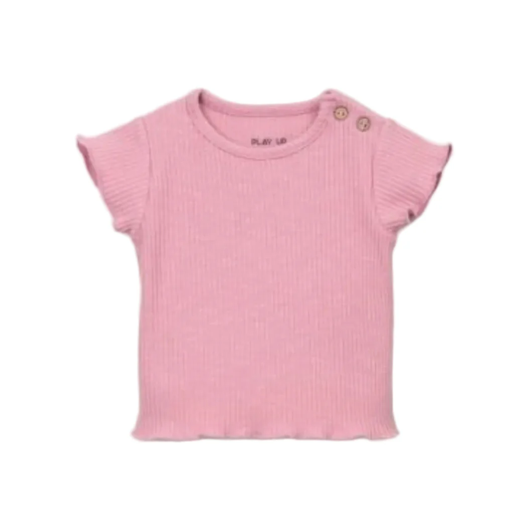Ribbed Organic Cotton T-Shirt - Dark Pink by Play Up
