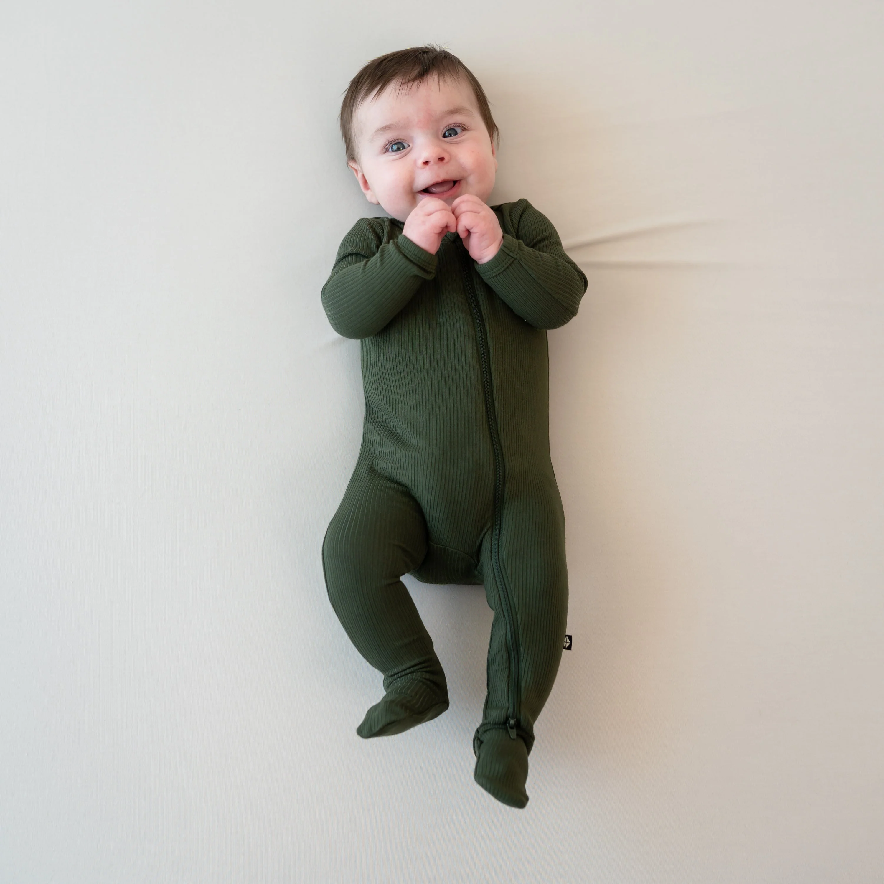 Ribbed Zipper Footie - Fir by Kyte Baby - Image 2