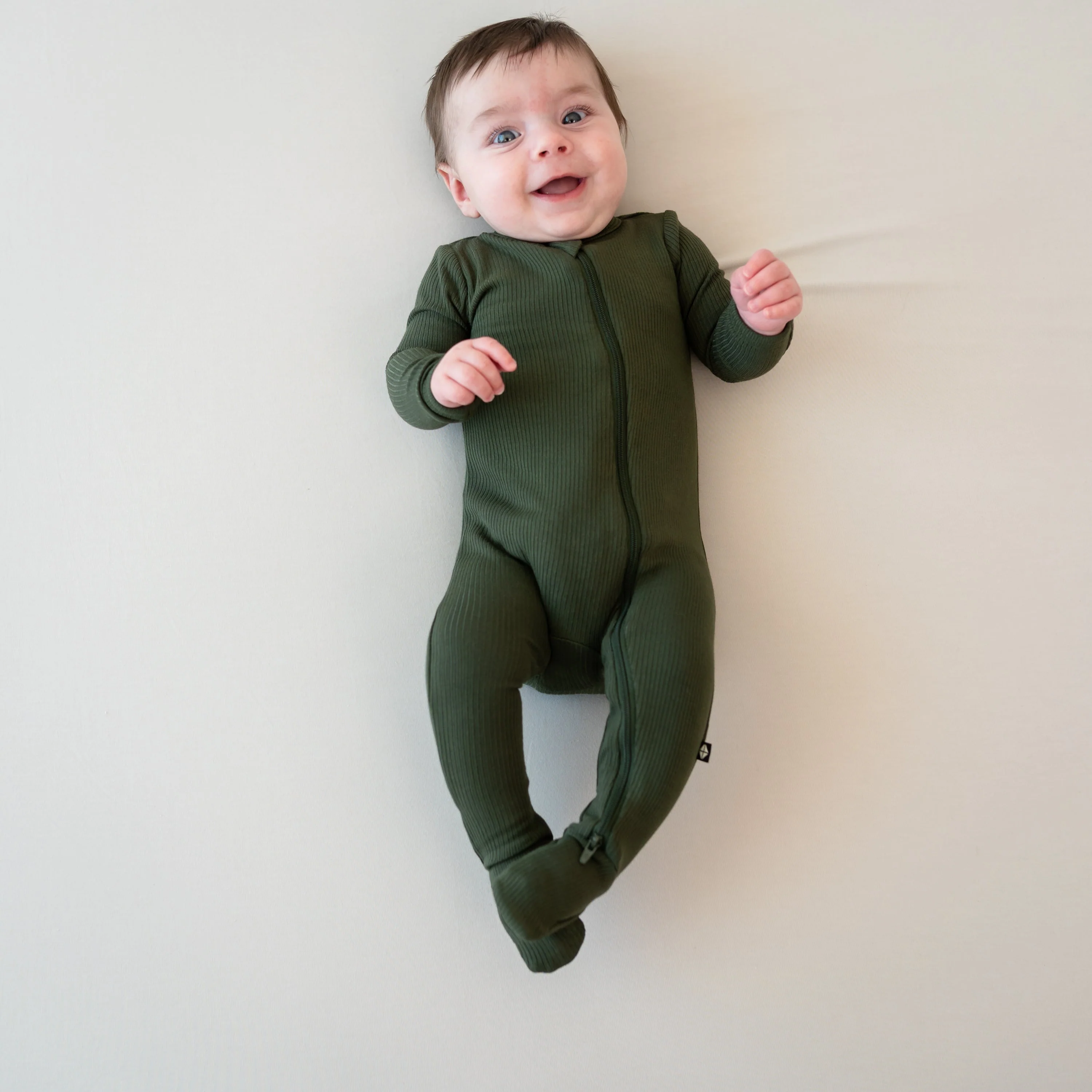 Ribbed Zipper Footie - Fir by Kyte Baby - Image 3