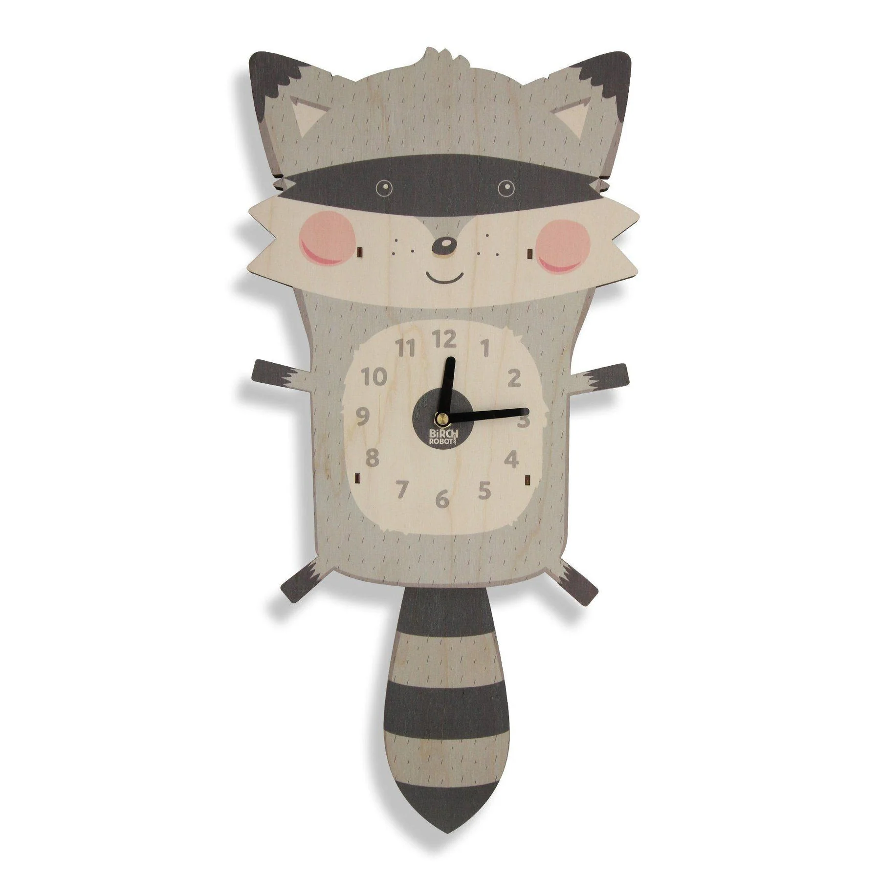 Rocky the Raccoon Pendulum Clock by Birch Robot