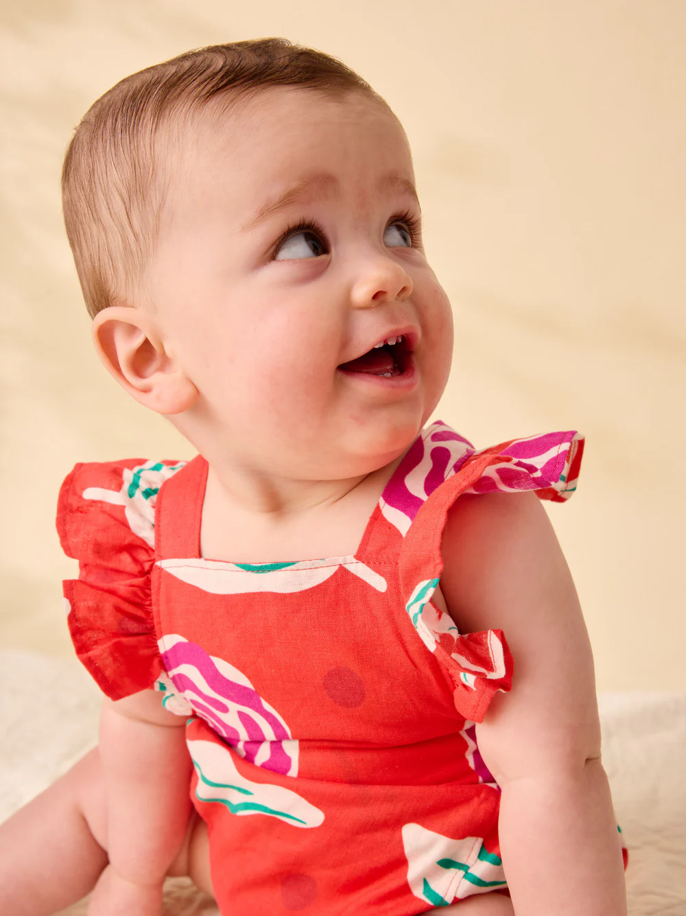 Ruffle Bubble Baby Romper - Flamenco Carnation by Tea Collection - Image 3