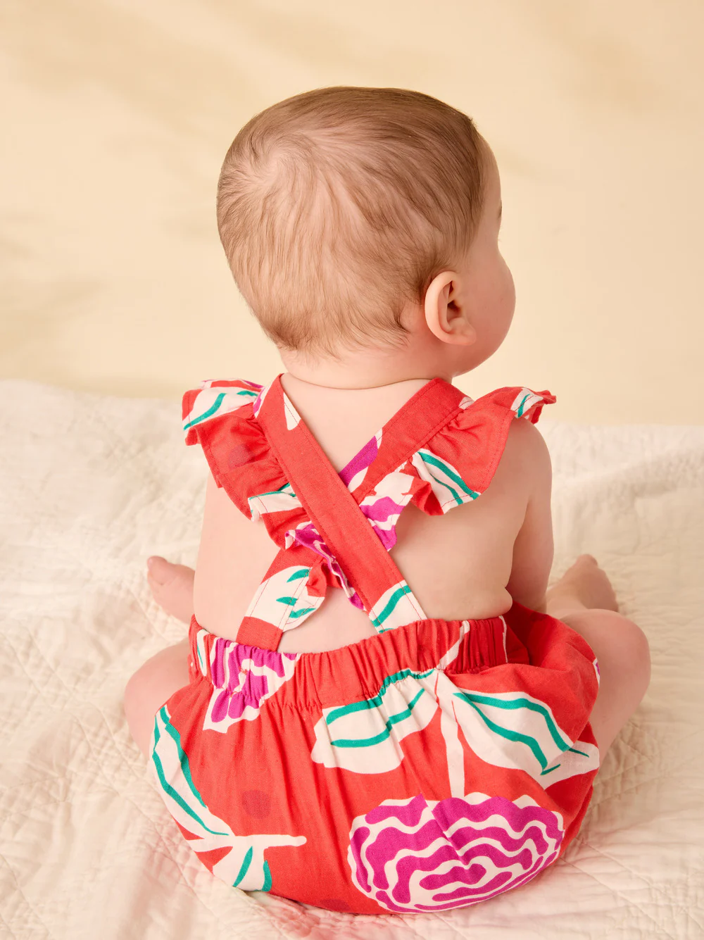 Ruffle Bubble Baby Romper - Flamenco Carnation by Tea Collection - Image 4