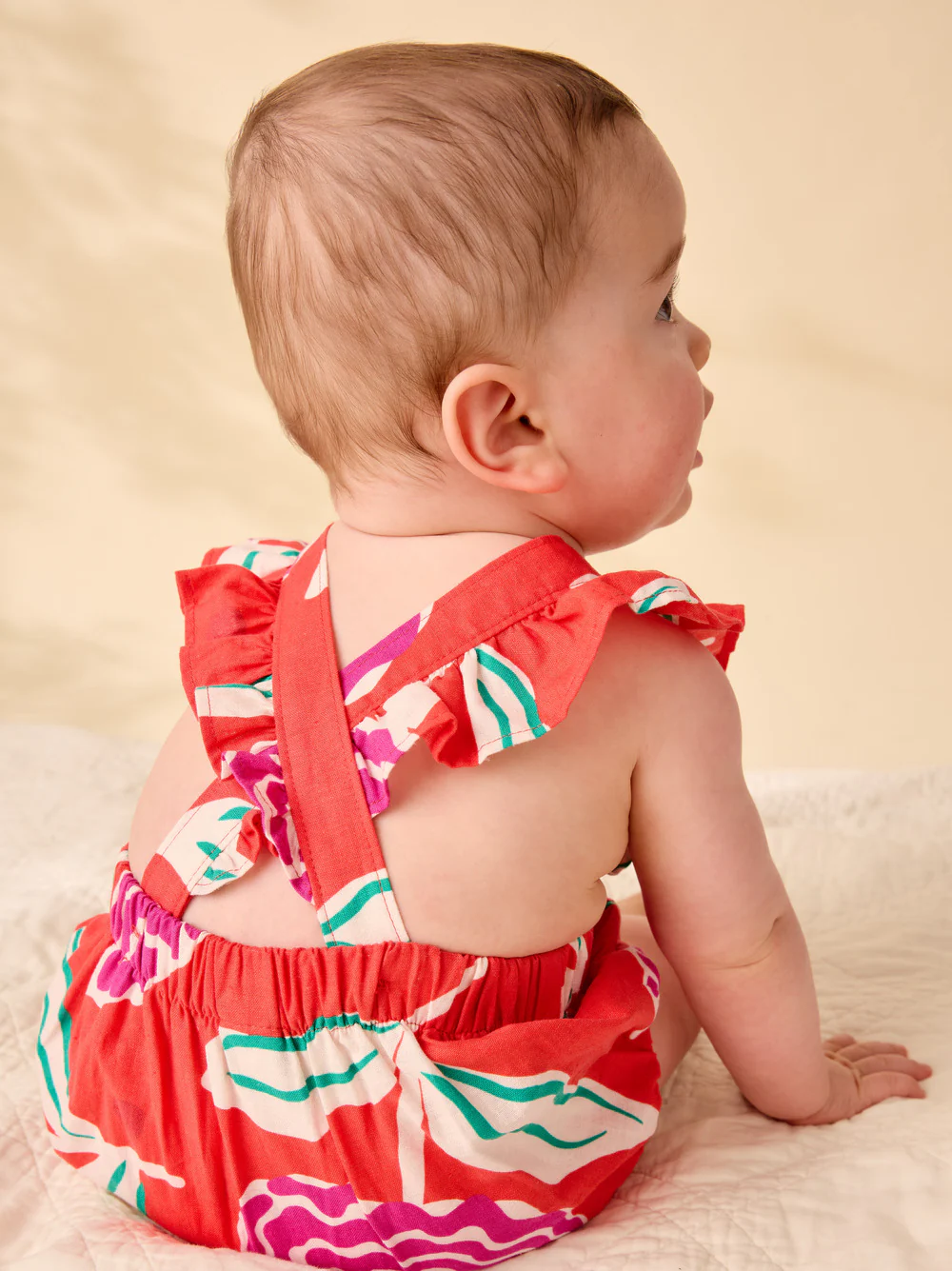 Ruffle Bubble Baby Romper - Flamenco Carnation by Tea Collection - Image 5