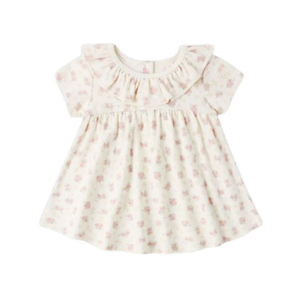 Ruffle Collar Jersey Dress - Flower Field by Quincy Mae