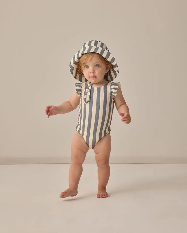 Scoop Back One-Piece Swimsuit - Retro Ocean Stripe by Quincy Mae - Image 2