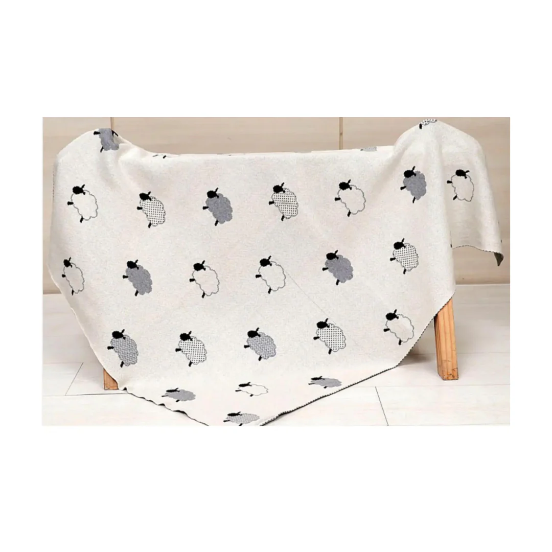 Organic Cotton Jacquard Sweater Knit Baby Blanket - Sheep by Viverano Organics - Image 2